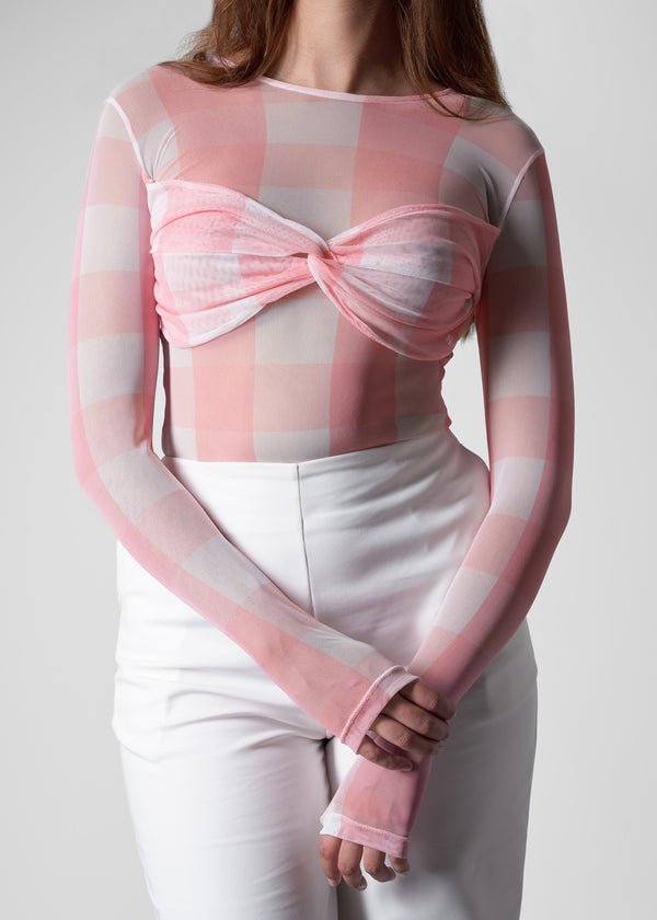 Body Entorchado Cuadros Rosa
